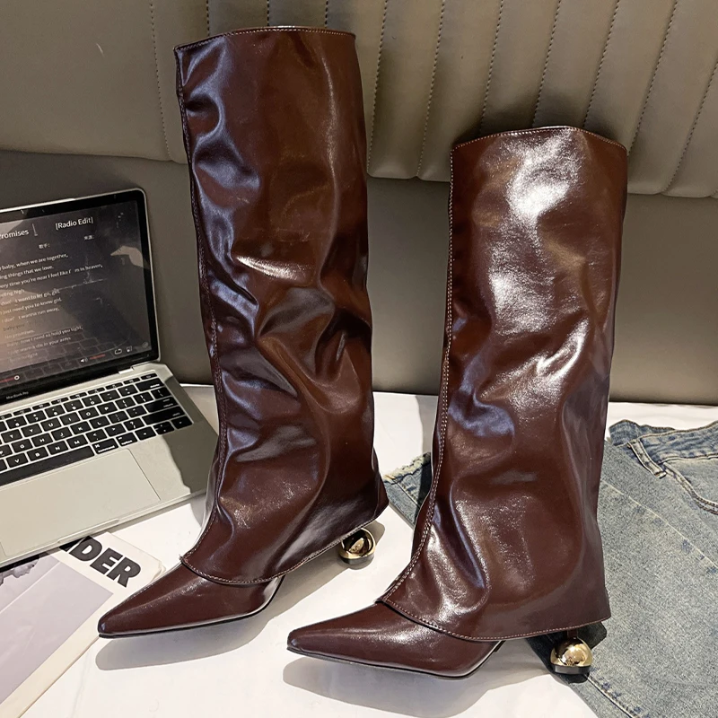 Pointed Toe Women High Boots Designer High Heels Shoes Fashion Knee High 2025 Winter Chelsea Boots Goth Pumps Luxury Botas Mujer