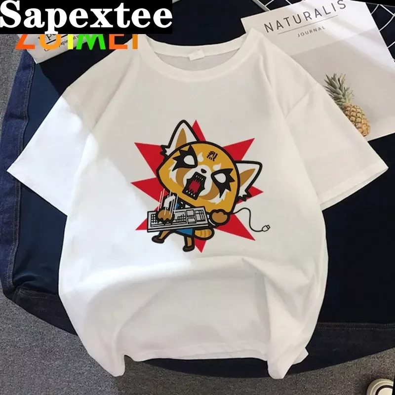 Women Anime Japanese Aggretsuko Harajuk Print T-shirt Tops 2020 Summer Fashion Short Sleeved Cartoon T-shirt  Girl,Drop Ship