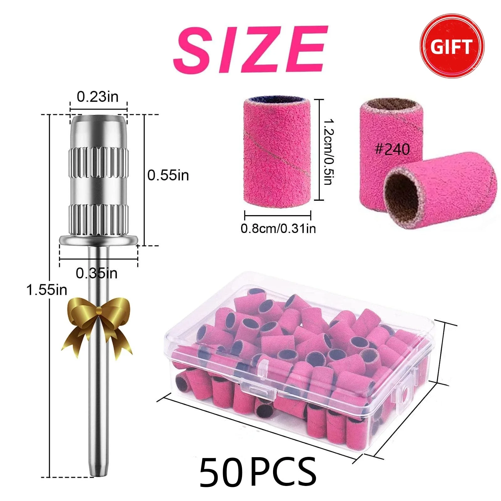 50 Stück Schleif bänder Set Körnung Schleif bänder mit Dorn Nagel bohrer für elektrische Nagel feile Pink Professional