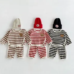 1-4T Newborn Kid Toddler Baby Boy Girl 2pcs Clothes Set Striped Cotton Sweatshirt Swet Long Sleeve Top Pant Suit Autumn Outfit