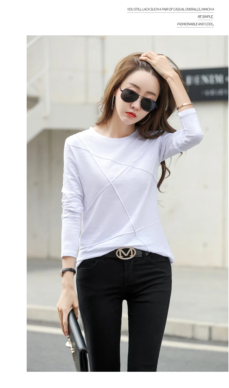 AOSSVIAO 2026 Frühling Langarm Damen O-Neck Bambus-Baumwoll-T-Shirt Elegantes, locker sitzendes geripptes Mode-T-Shirt Damen schlichte Oberteile – Detail 10