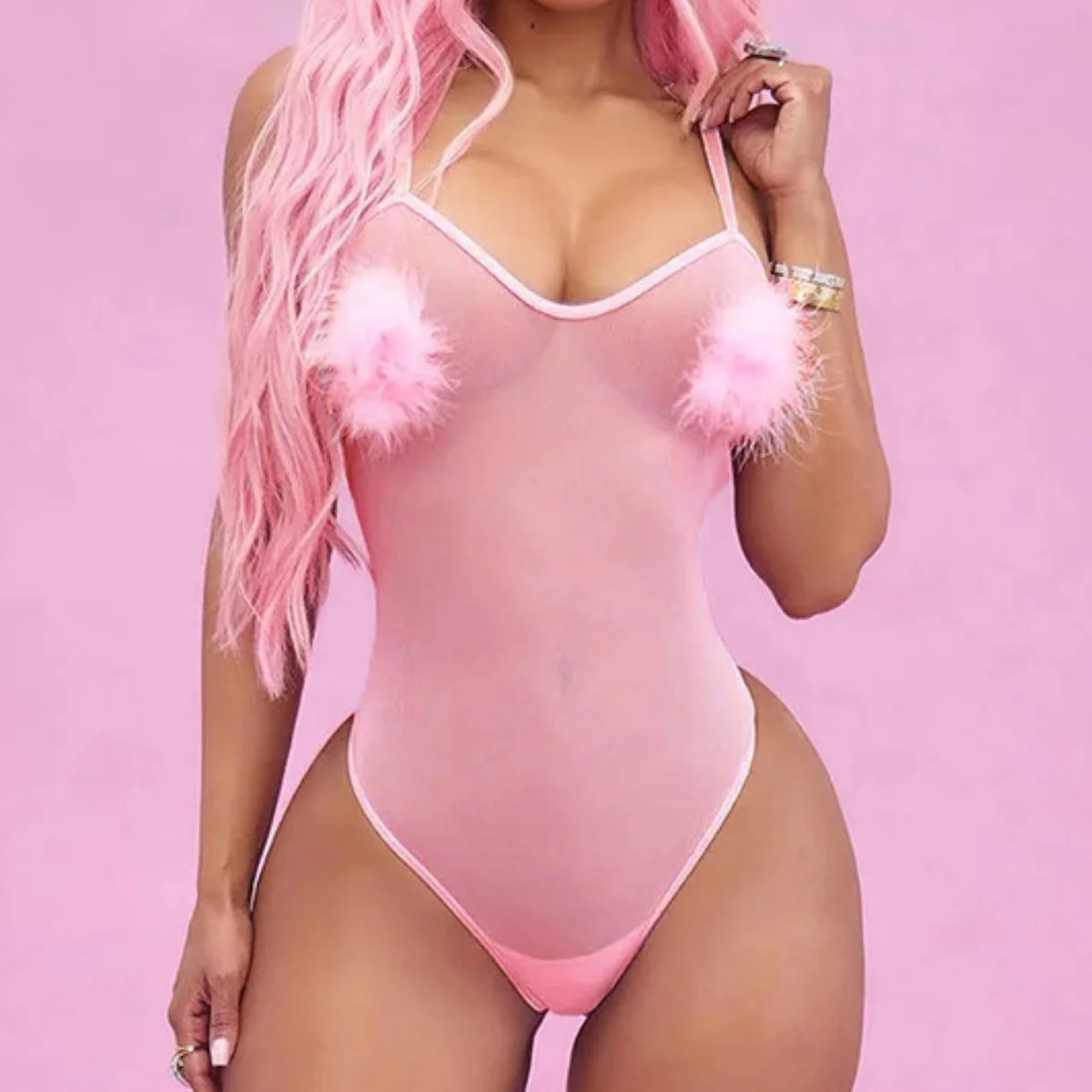 حار فتاة الوردي بروتيل بذلة رومانسية الملابس الداخلية النساء مثير بقماش شفاف منامة قطعة واحدة الغريبة ارتداءها الرسن عارية الذراعين نيسيي #3