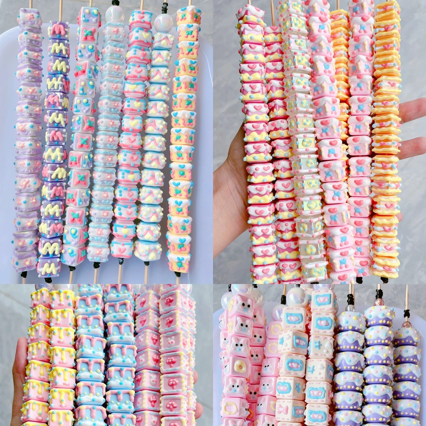 New Arrival Colorful Square Flower Cream Cartoon Mix Pattern Handmade Beads DIY Charms for Bracelet Girly Post Jewelry Material