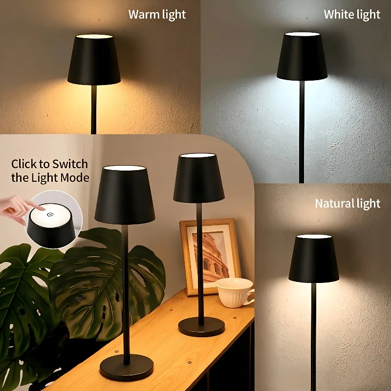 Table Lamp Rechargeable Portable LED Desk Lamp 3 Color Dimmable Table Light for Restaurant Patio Bedroom Bedside Night Lamp