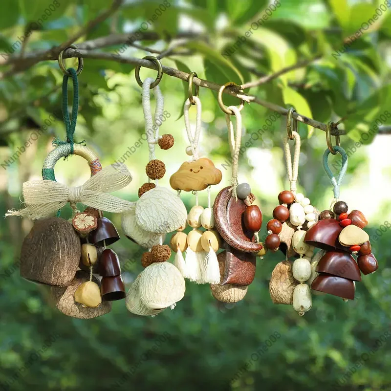 Natural Fruit Shell Wind Chime Pendant, Handmade Seed, Solid Wood, Wind Sound Healing Bell, Pendant, Decoration Pendant