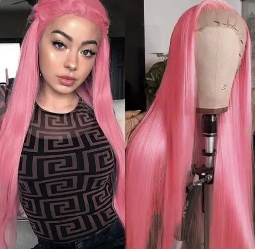 

Pink Wig Synthetic Lace Front Wig Long Straight Wig Hot Pink Lace Wig Frontal Wigs For Women Pastel Pink Cospay Daily Wear Part