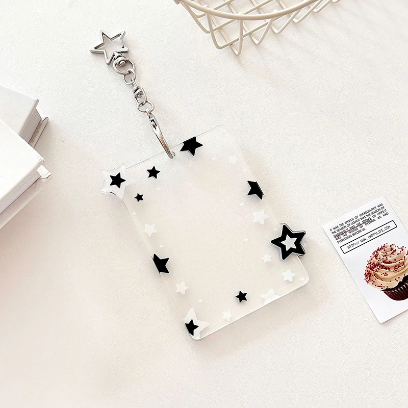 1Pc Flash Star Camera Deck Keychain,Black Color Love Bean Small Card Display Pendant,Kpop Idol Star Small Card Protective Cover
