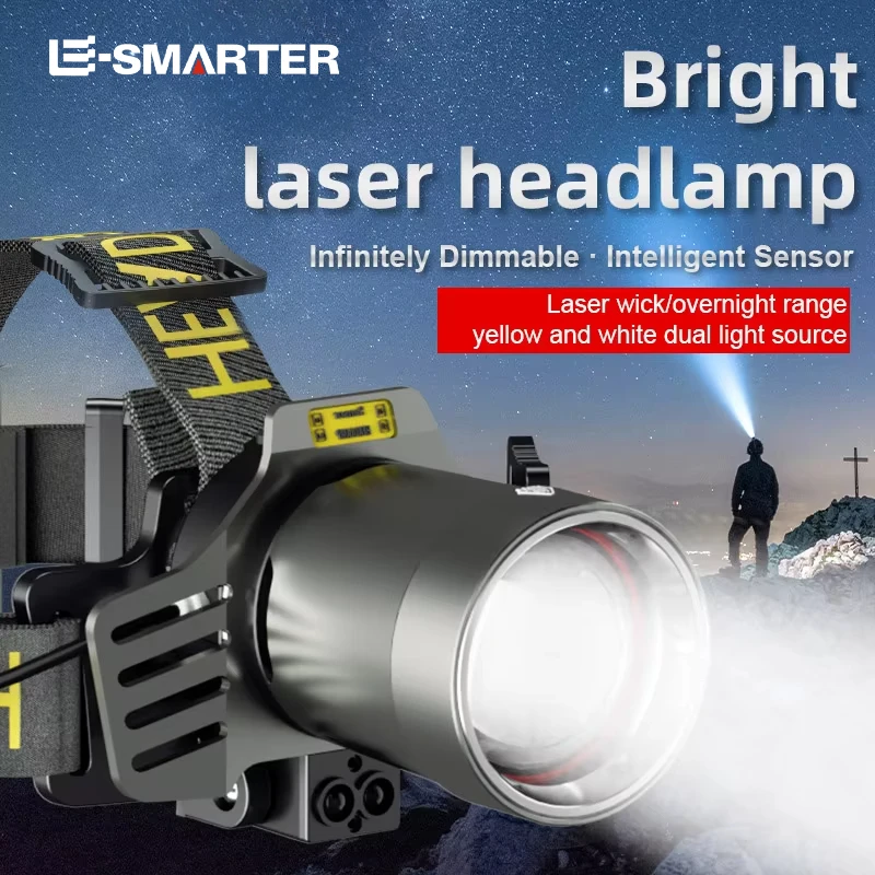 

Dual Laser Rechargeable Head Flashlight Led Headlamp High Power Headlight Waterproof Super Bright Head Torch