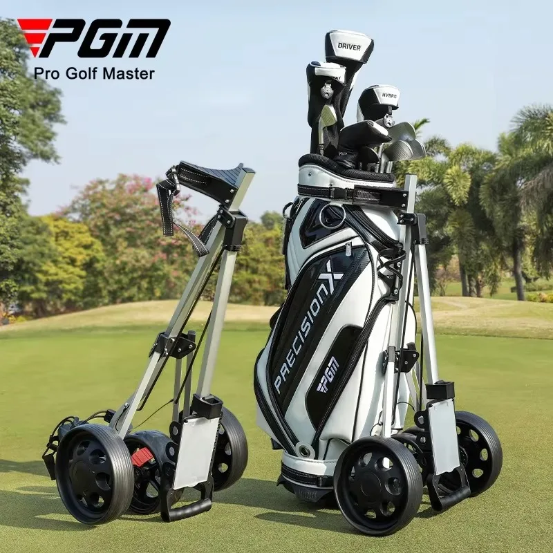 PGM Golf Trolley Foldable Push Pull Cart Aluminum Alloy 3 Wheel 4 Wheel Hand Cart QC001
