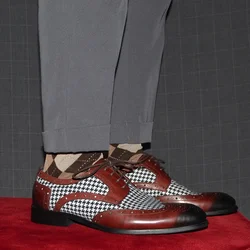 Mens Dress Shoes Original Luxurry Fabric and Genuine Leather Brogue Social Party Business Lace Up Derby Wedding Formal Shoes Men