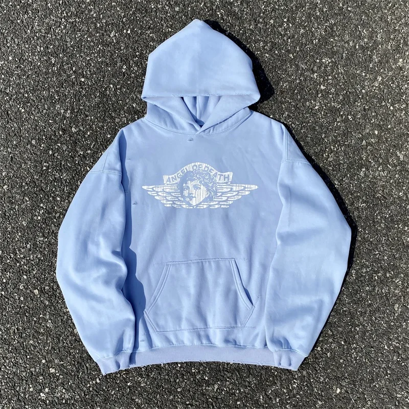 2024ss Washed Blue Saint Michael ANGEL Hoodies For Men Women 1:1 Best Quality Oversized Casual Hooded Pullovers