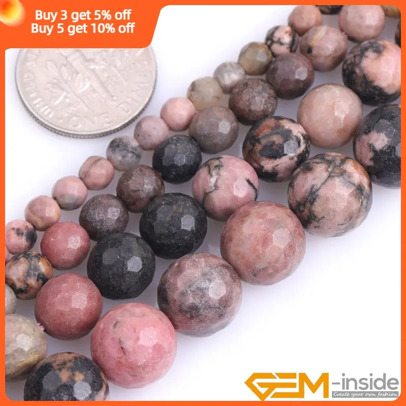 Natural Stone Black Rhodonite Frosted Round Faceted Beads For Jewelry Making Strand 15 inch DIY Loose Beads For Bracelet 6mm 8mm