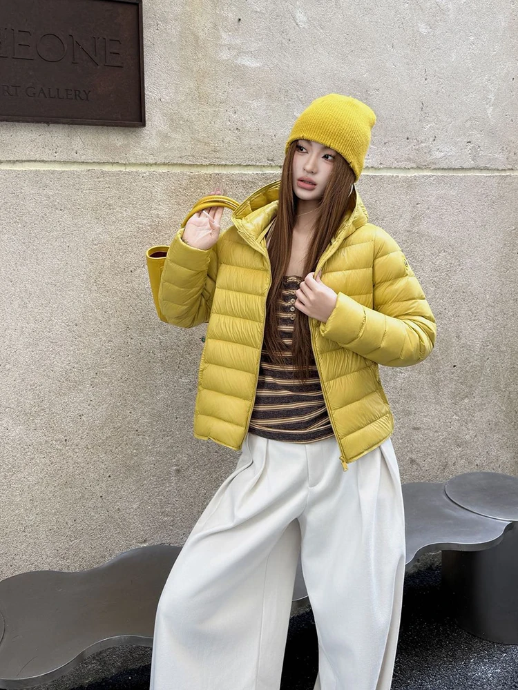 Winter Pork Rib Style Lightweight Hooded Down Jacket Women White Duck Down Waterproof Outwears Female Warm Parker Down Jacket