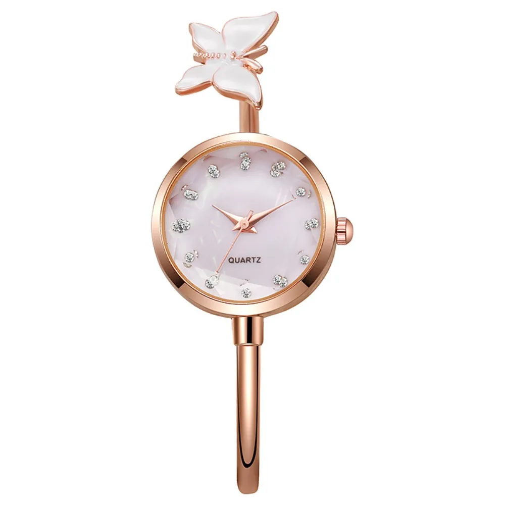 Mother of Pearl Dial Butterfly Bangle Watch Butterfly Motif Dainty Design Jewelry Bracelet Watch Open Cuff Quartz Movement