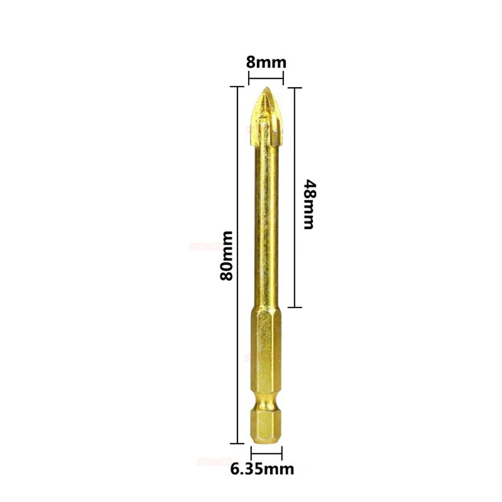 STONEGO Glass Drill Bit Set, Cross Spear Head, 6/8/10/12mm Diameter, for Ceramic Tile, Glass, Marble, with Hex Shank