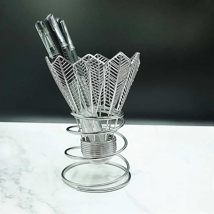 Stifthalter aus Edelstahl, kreative Badminton-Stifthalter mit Federbasis, Make-up-Aufbewahrungsregal, Desktop-Organizer, Ornamente