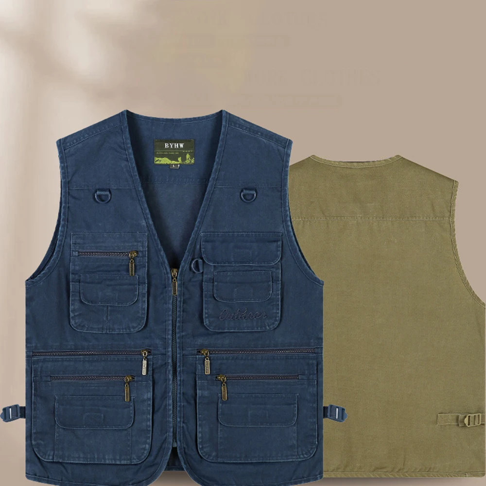 1pcs Men\'S Multi Pocket Jacket Fishing Camping Travelling Hiking Vest Gilet Loose Quick Drying Vest Male Outdoor Sports Coat