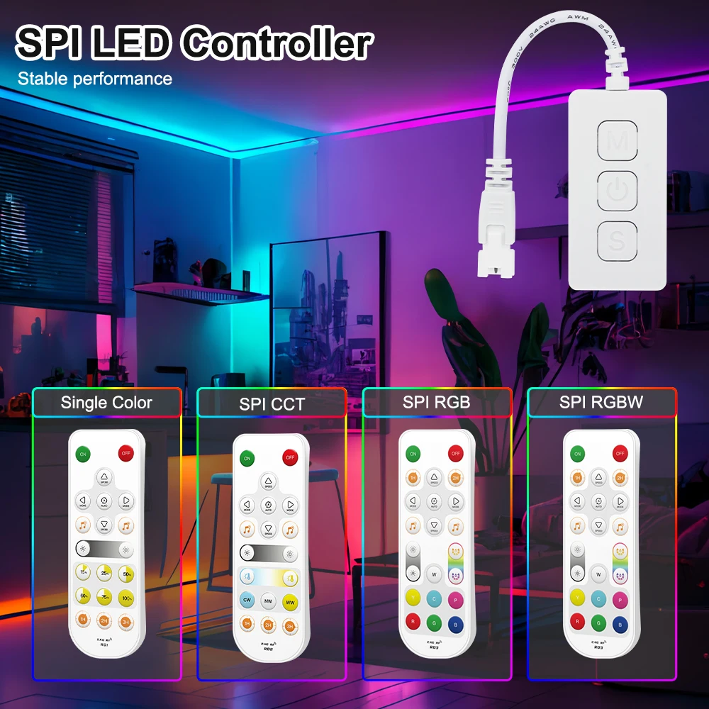 

Addressable LED Strip Controller BT Wifi SPI for CCT RGB RGBW IC LED Light Dimmer 2.4F RF Alexa Google Assistant Voice Control