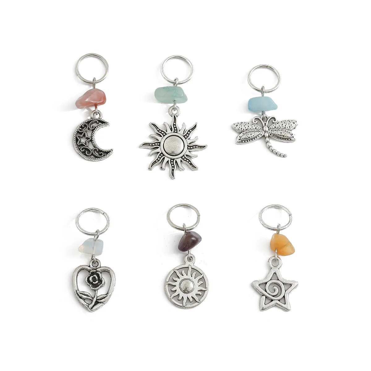 6개입 실버 합금 가발 드레드락 브레이딩 헤어 링 세트 - 여름 힙합 스타일 새로운 헤어 액세서리