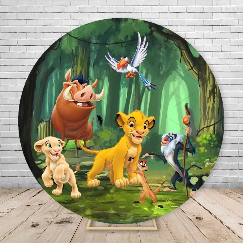 ديزني سيمبا الأسد الملك خلفية مستديرة مخصصة طفل حفلة عيد ميلاد ديكور التصوير خلفية استحمام الطفل غطاء دائرة الدعائم #5