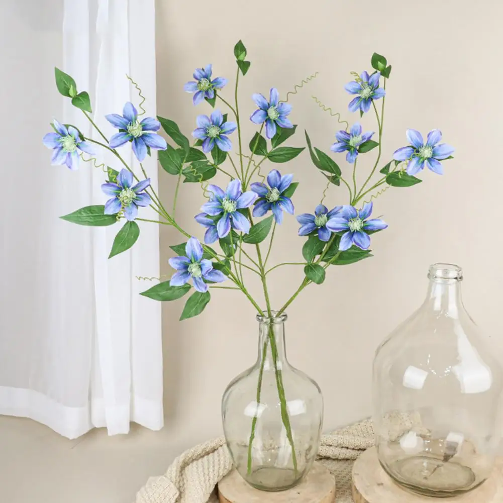 Artificial Flower Realistic 5-Head Clematis Fake Flower Easy-care Simulation Flower for Wedding Home Decor