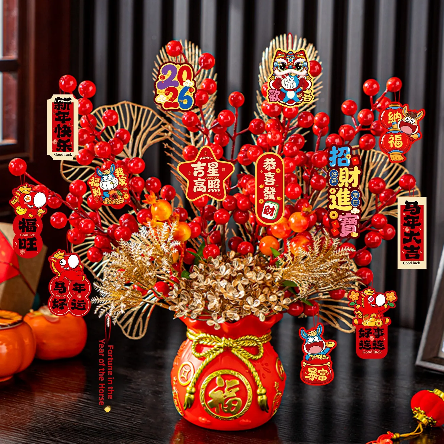 

Новогодняя декоративная корзина с помело «Богатство и плодородие», креативное украшение для дома, китайский декор из смолы для гостиной