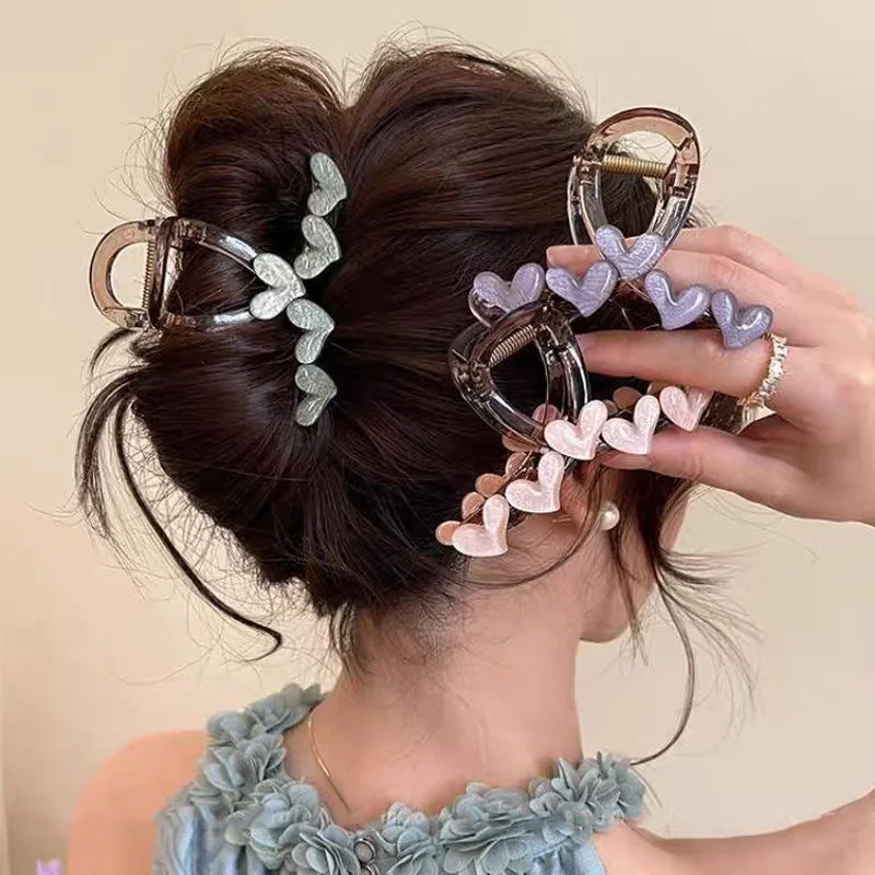 

Sweet Elegant Shark Claw Translucence Heart Women Girls Non-Slip Strong Acrylic Jaw Grip for Thick Thin Hair Summer Headdress