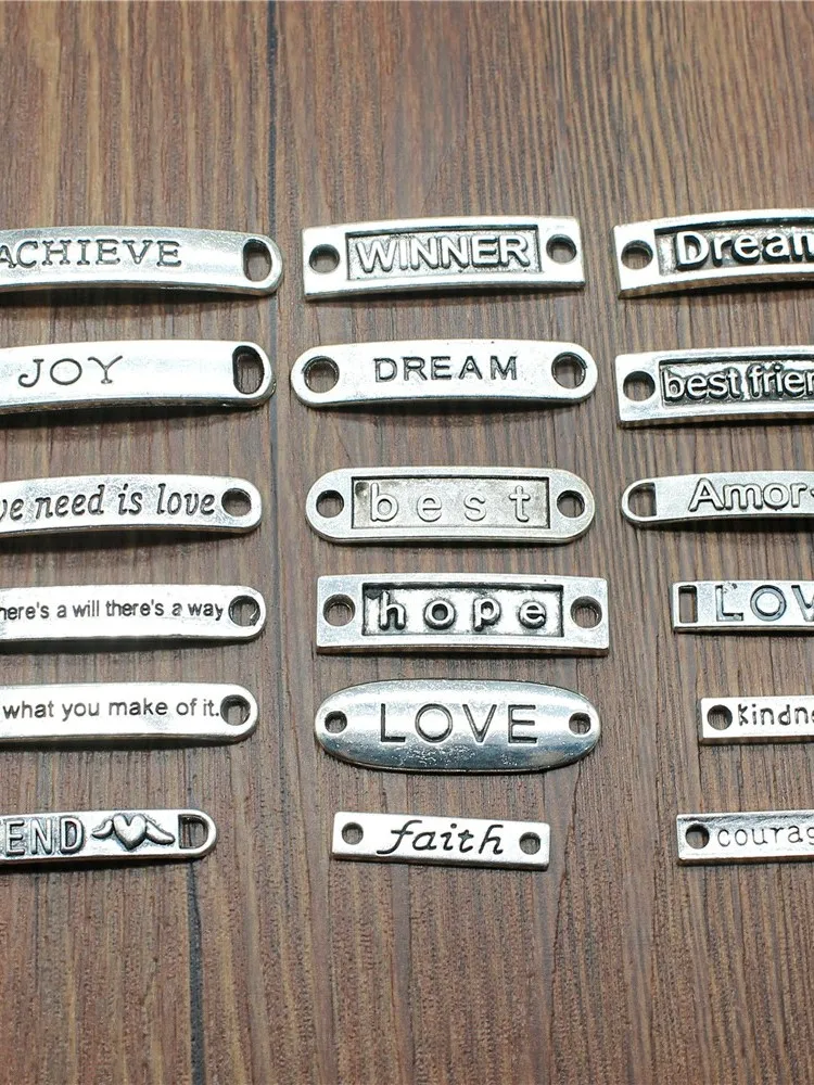 10 sztuk słowo Charms złącze antyczne srebro kolor miłość marzenie wiara odwagi życzliwość nadzieję, że złącze Charms dla tworzenia biżuterii — zdjęcie 2