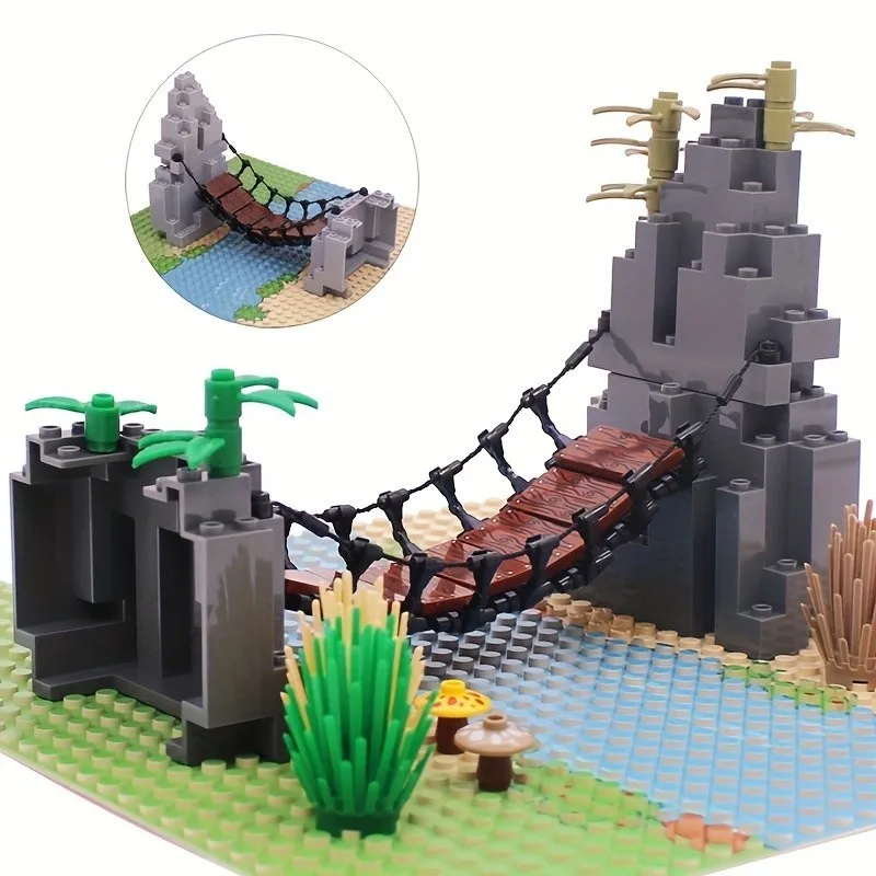 Zugbrücke-Set Mountain Bridge Stone Classic MOC Ziegel Zubehör Konstrukteur Bausteine Teile 6083 23996 63141