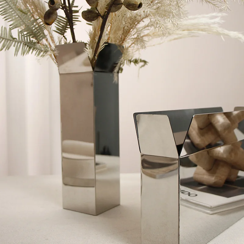 

Скандинавское металлическое зеркало из нержавеющей стали, инструмент для цветов, модель комнаты, офис продаж, рабочий стол, складная цветочная композиция, ваза, орнамент