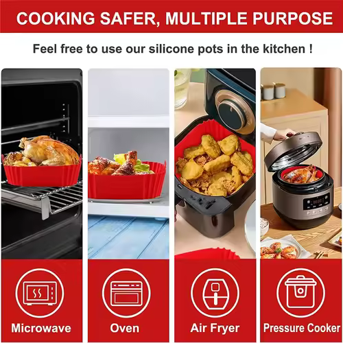 Reusable Airfryer Pan Liner Accessories Silicone Air Fryers Oven Baking Tray Pizza Chicken Airfryer Non-stick Silicone Mould - Image 3