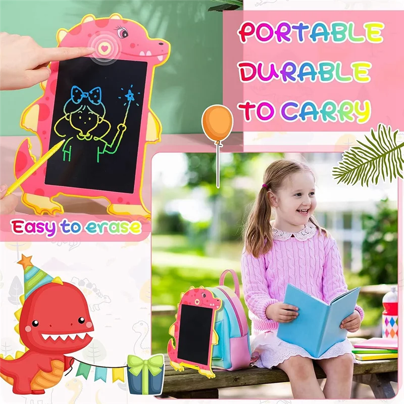 Dinossauro LCD Escrita Tablet para Crianças, Prancheta, Brinquedo Rosa, Tablet de Desenho, Brinquedo Educativo para Menino e Menina, 8,5 pol