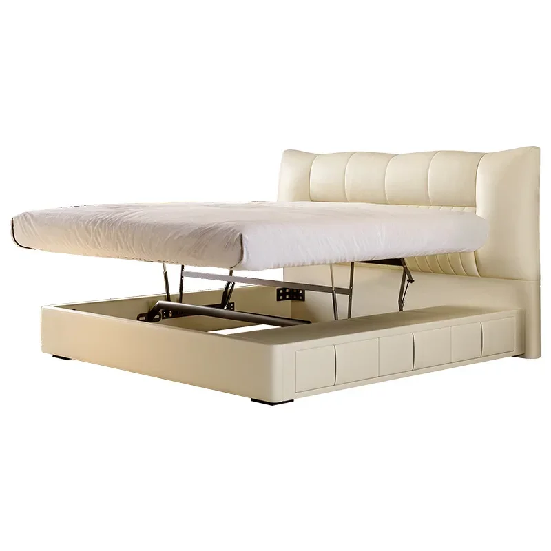 

Big White Bull Simple Modern High Backrest Soft Bag Bed Storage High Box Bed with Drawer Leather Bed