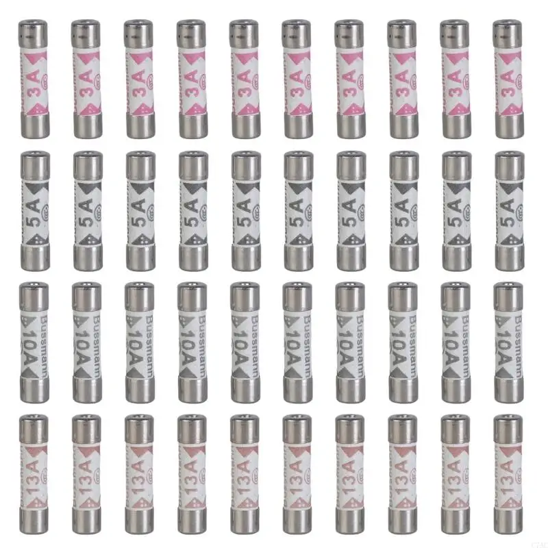 40Pcs 6x25mm Fast Ceramic Tube Fuses Replacement Fast Blow Tube Fuses 3/5/10/13A Household Mains Plug Fuses Easy to Use