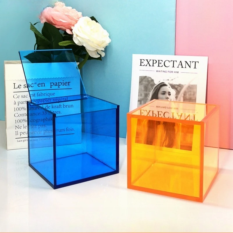 

Color Acrylic Cosmetic Storage Box Dust-proof with Cover Desktop Transparent Storage Boxes Multi-functional Storage Ornament