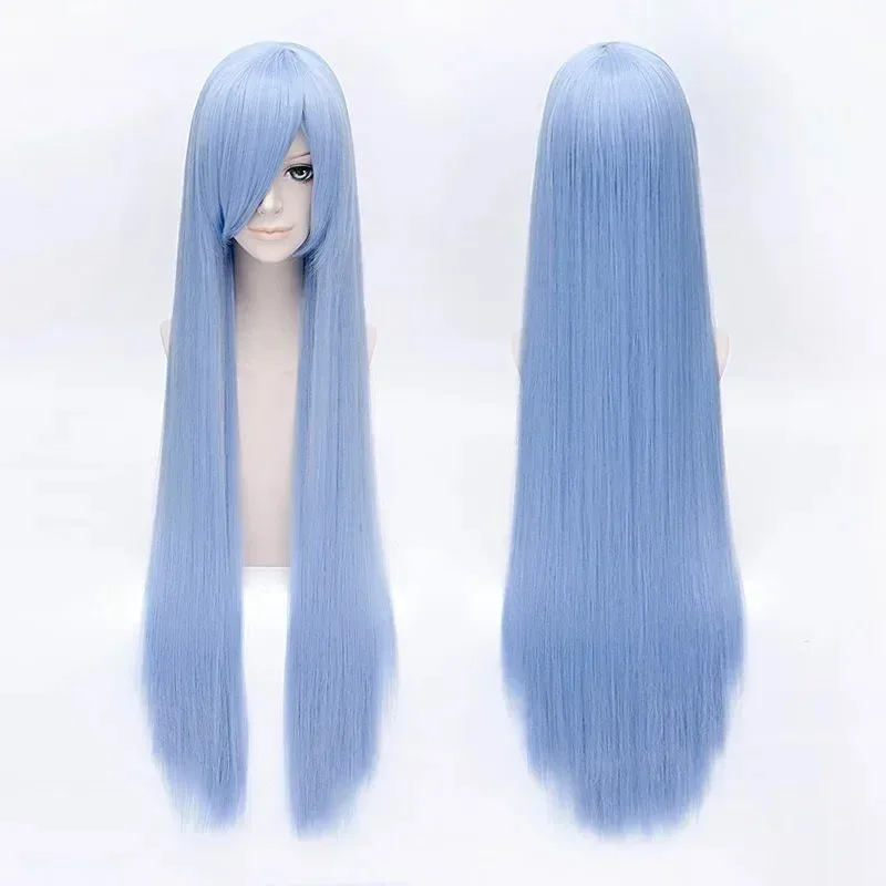 CyEsdeath 코스프레 가발 Lce 블루 합성 롱 스트레이트 가발 아카메 가 킬! 애니메이션 코스프레 귀여운 소녀 고품질 가발 일상 파티용