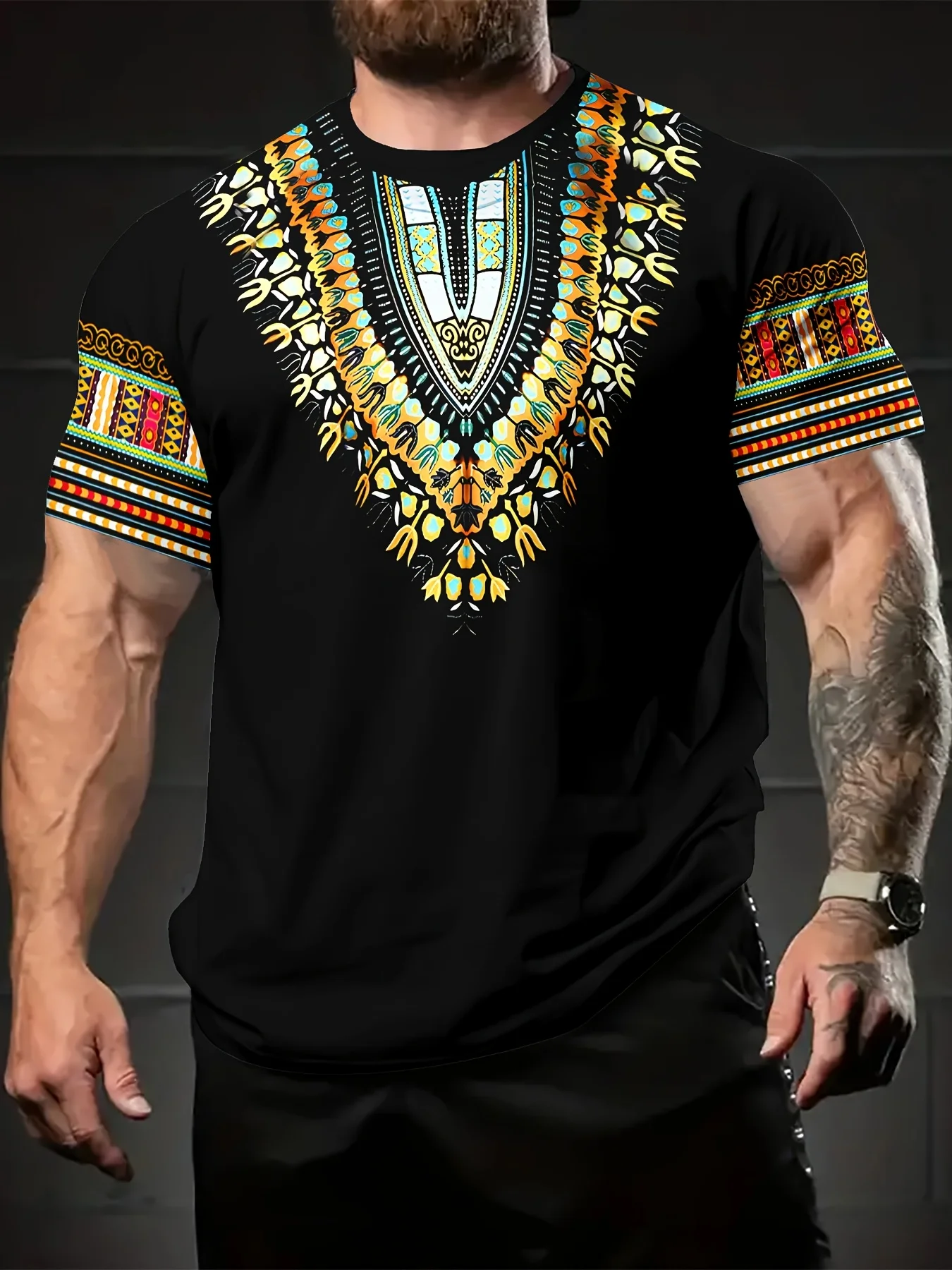 

Летняя футболка в стиле ретро с этническим узором для мужчин и женщин, дышащие топы с короткими рукавами, повседневная уличная модная бутиковая мужская пляжная футболка