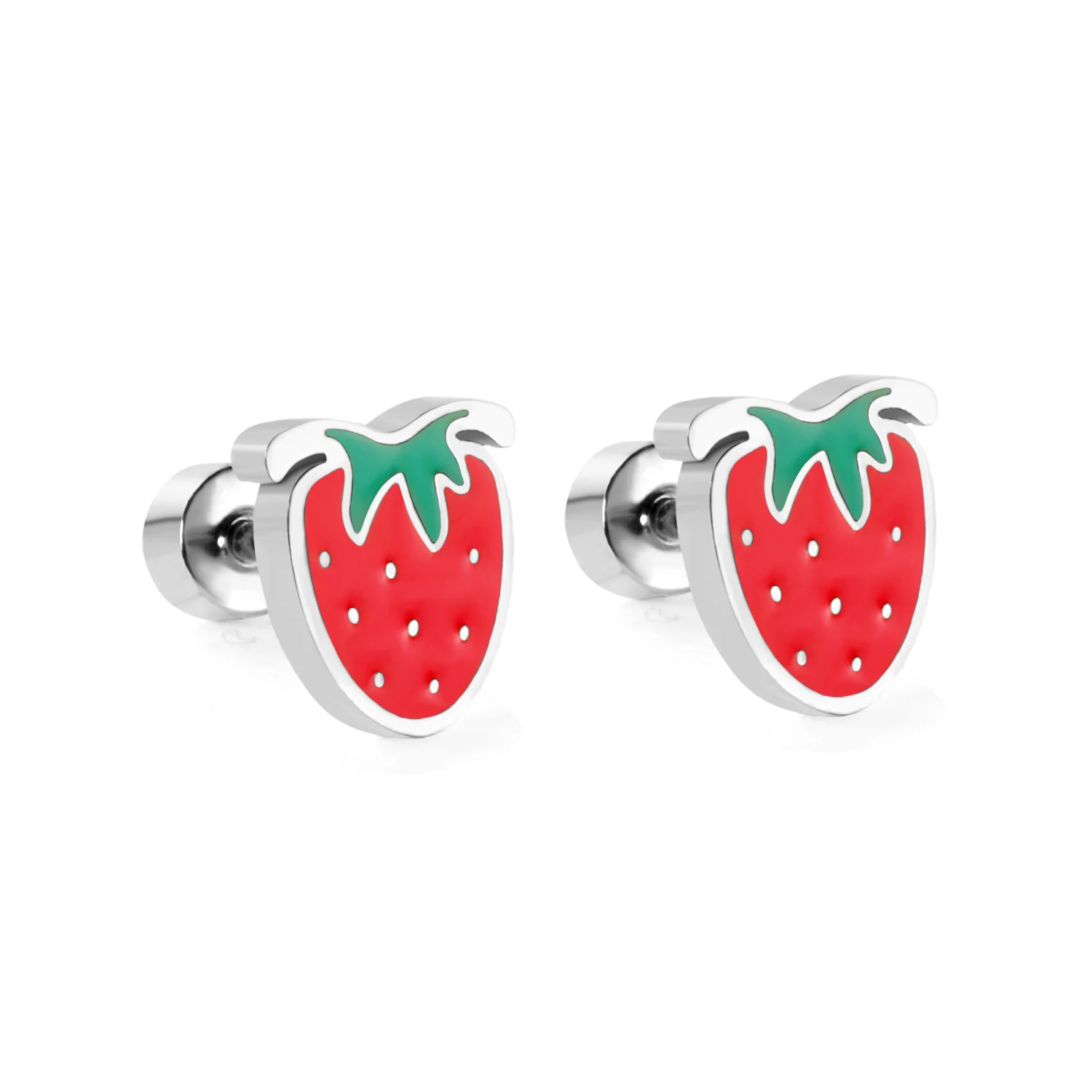 2024 Trendy Stainless Steel Silver Color Strawberry Watermelon Cloudy Rainbow Plus Back Stud Earrings Anti-allery Girl Party