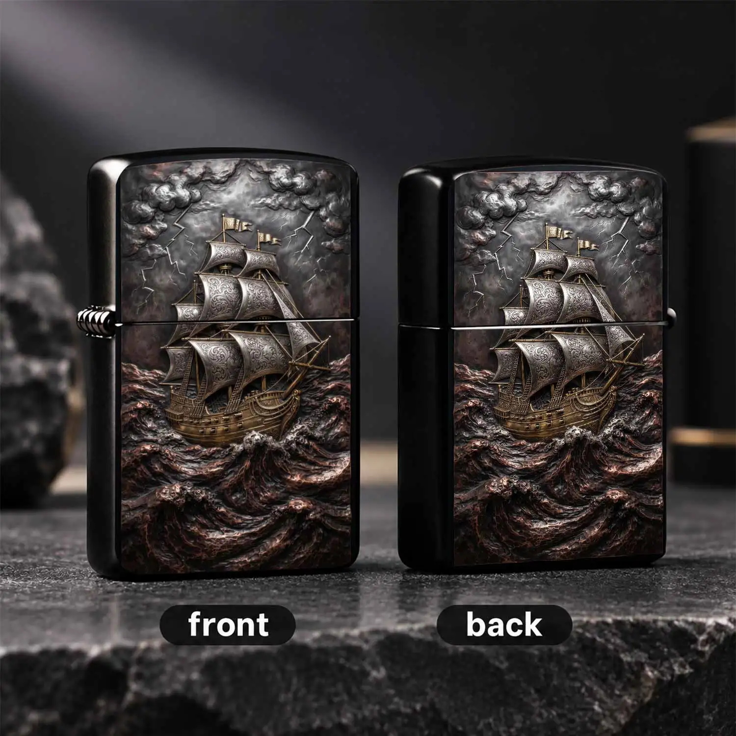 Vintage Embossed Galleon In Scene Lighter, Exquisite Engraved Art Craft, Portable Ignition Tool For Daily Use, Travel, Camping, Gifting, Elegant Decorative Practical Accessory For All Scenes, Unique Artistic Desktop Display Ornament For A H
