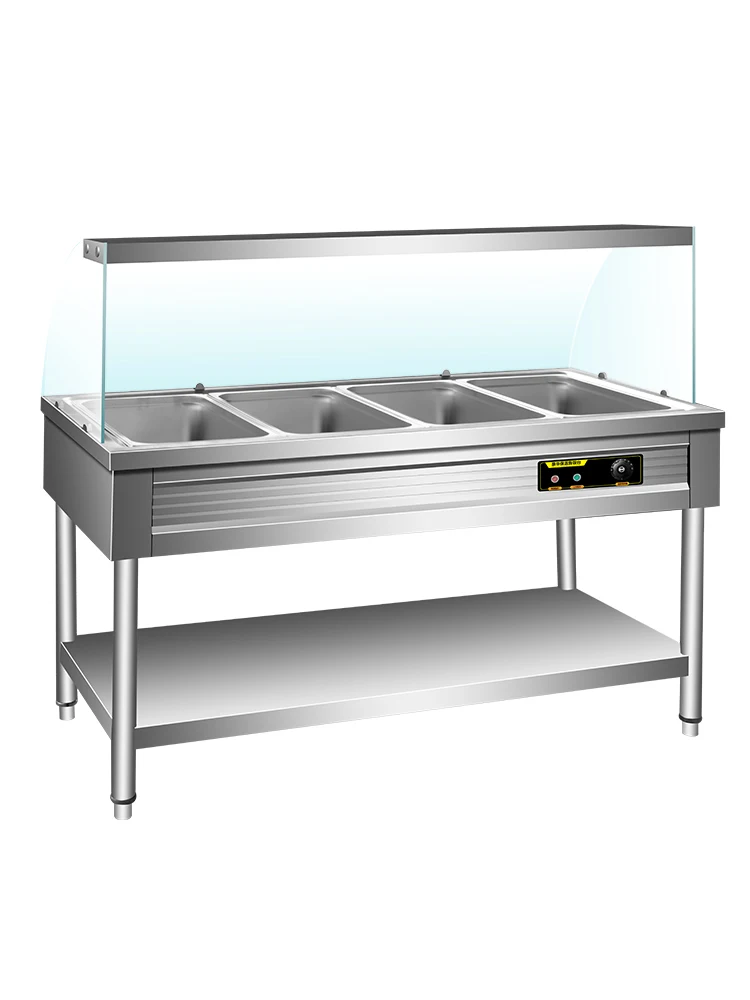 Fast food insulation table, glass cover, canteen, electric heating, fast food truck, cooking table, bathing pool