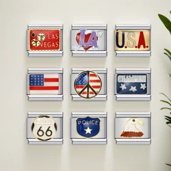 Charm Bracelets USA Flag America Eagle LA Charms Italian Links Fit 9mm Stainless Steel Bracelet DIY Making Women Men Jewelry