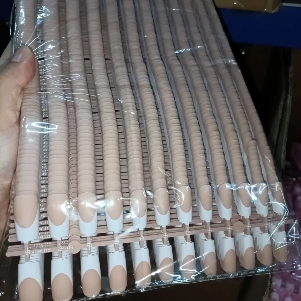 أظافر اصطناعية بالضغط الفرنسي ، أطراف جل ناعم ، عارية وبيضاء ، متوسطة المربع ، أظافر اصطناعية لامعة ، غطاء كامل ، أظافر مكتملة ، أكريليك #2