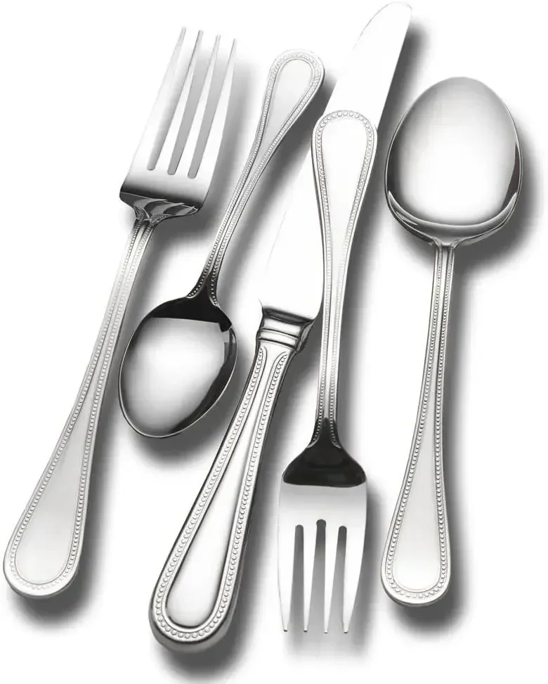 

Continental Bead 65-piece silverware set, 18/10 stainless steel cutlery set for 12, inlcludes 5-piece serving utencils set
