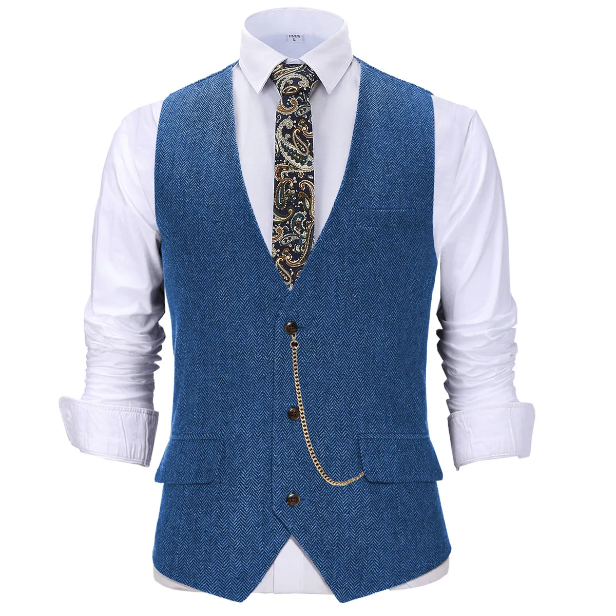 

V Neck Style Men's Suits Vest Herringbone Wool Classical Causal Slim Fit Men's Waistcoat With Pocket For Wedding Groomesmen