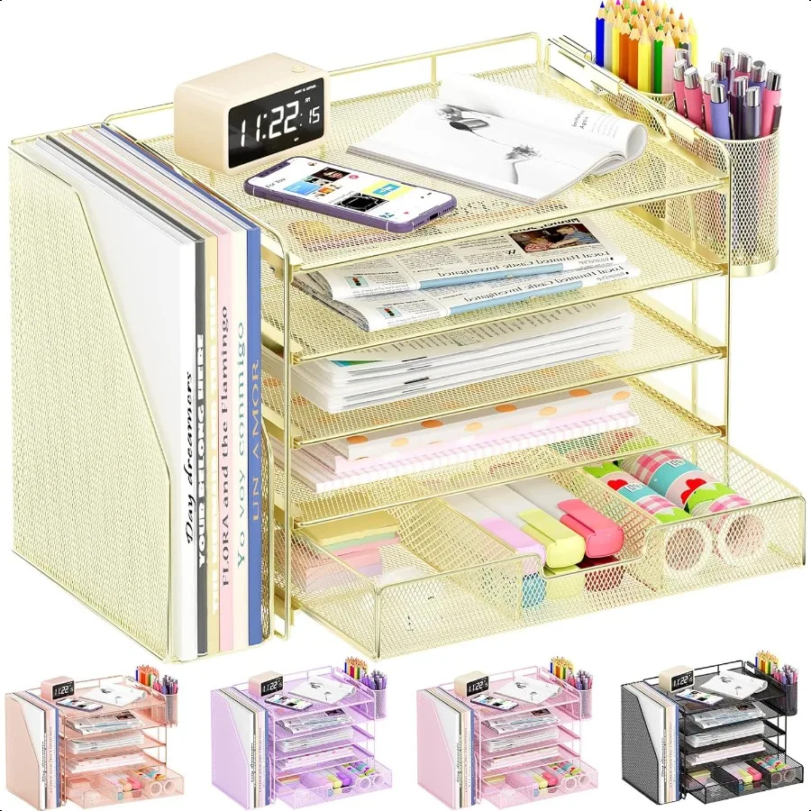 

Desk Organizers and Accories 5Tier Paper File Organizer with Drawer Pen Holder Office Desk Accories Workspace Desktop Organizer