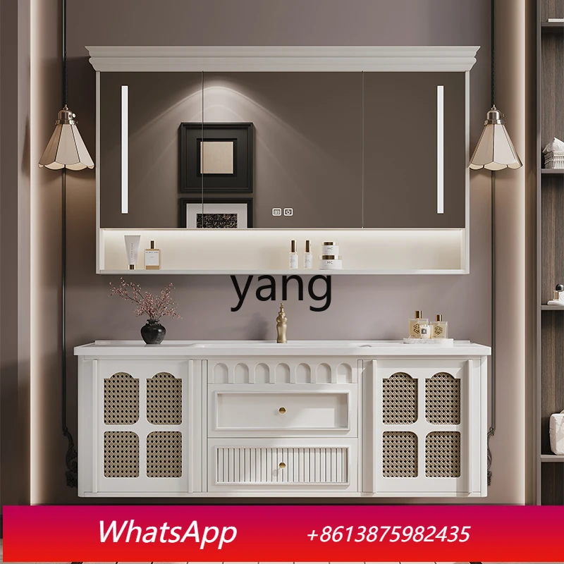 

LH French retro oak bathroom cabinet combination ceramic integrated washbasin toilet washstand