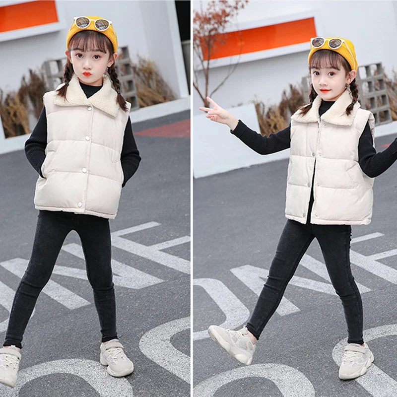 Solid Girls Boys Waistcoat Sleeveless Lapel Children Outerwear Warm Kids Vest Autumn Winter Teenager Clothing Toddler Coat 2-10Y