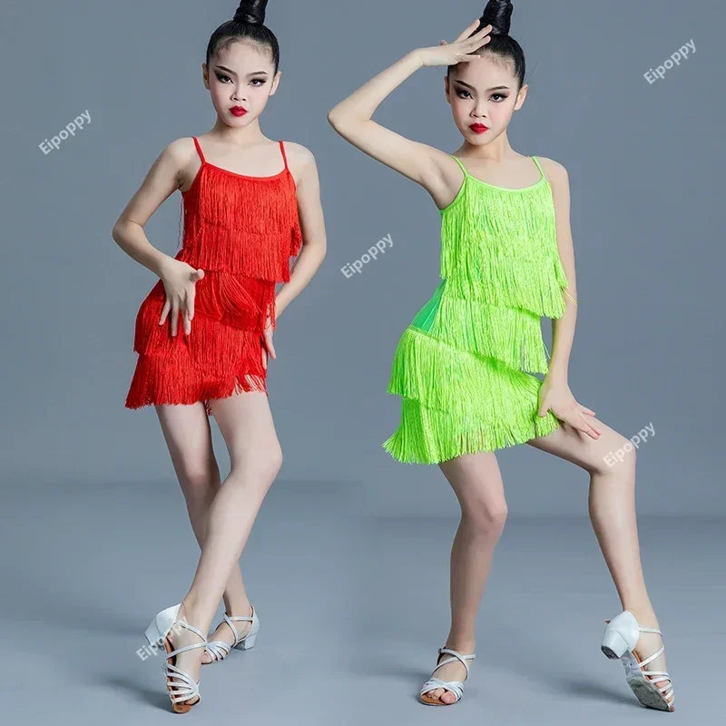 Adult Children High-end Custom Stage Costume Tango Costume Latin Dance Dress girl Diamond Tassel Professional Competition Suit