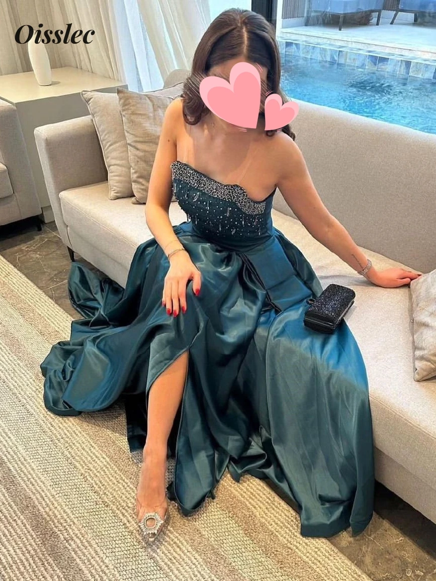 

Oisslec Dress Elegant Vintage Sexy Sweet Blue Beading Strapless A-Line Customize Formal Occasion Prom Dress Evening Party Gowns