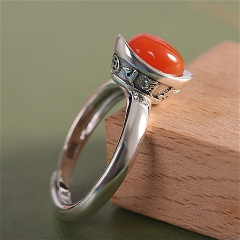 

Lucky Wealth Yuanbao Jade Ring Women Jewelry Adjustable Blessing Six Character Heart Sutra Ring Female Dinger Accessories